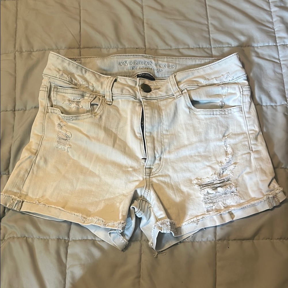 American Eagle Outfitters Women's Distressed Denim Shorts - Light Blue